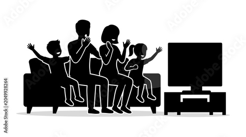 Family relax watch movie home together concept People silhouette sit sofa enjoy leisure time media