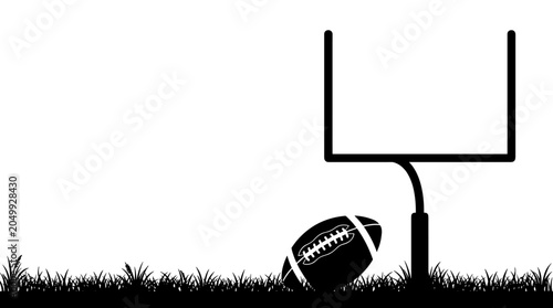 Minimalist Silhouette of Football and Goalpost with Grass Border for Sport Theme