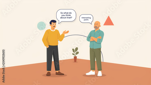 Two men talking and having a professional business conversation in an office