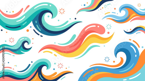 Stylized ocean waves pattern colorful abstract water swirls and sparkling accents