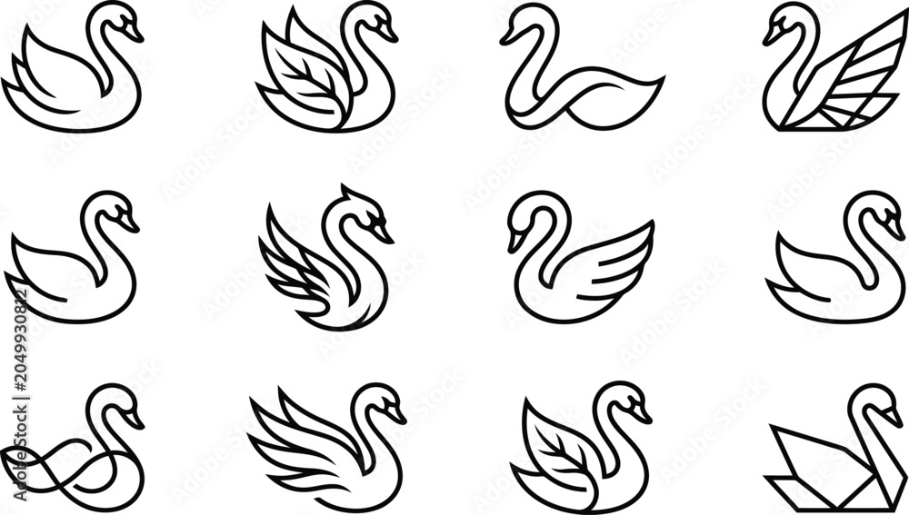 Fototapeta premium Elegant Swan Line Art Logo Collection