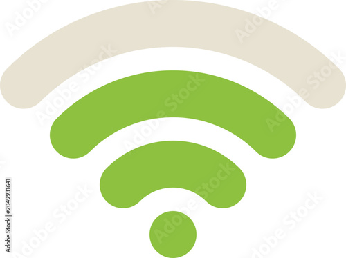 Wifi signal icon with green waves indicating a strong wireless connection on white background