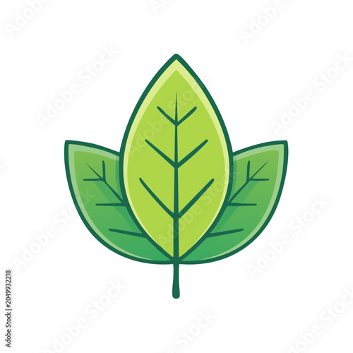Vibrant Green Leaf Emblem with Veins and Outline