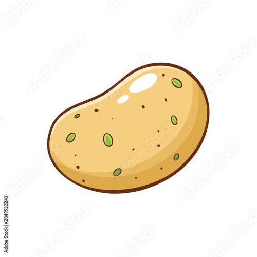Cute cartoon potato illustration with green sprouts and a shiny surface