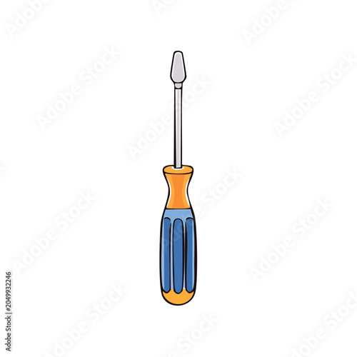 Illustration of a flathead screwdriver with a colorful handle for household repairs and construction projects