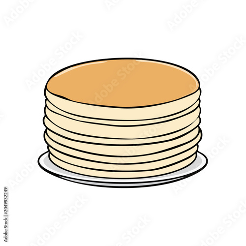 Stack of Round Pancakes on a Plate Simple Cartoon Illustration