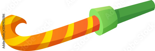Bild auf Leinwand Party blower with green mouthpiece and orange striped paper for celebrations
