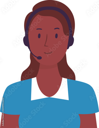 Black woman wearing headset, providing customer service, communication, and support