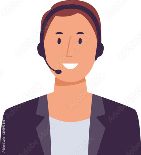 Friendly call center agent communicating online on a white background