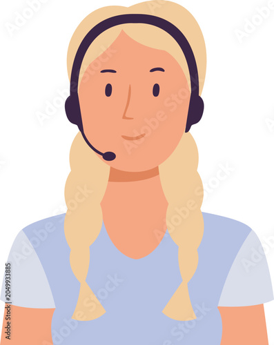 Blonde woman wearing a headset and microphone, offering customer support