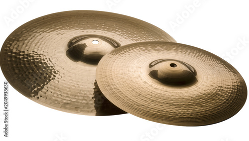 Canvas Print Hammered bronze cymbals with textured surfaces, isolated on transparent backgrou