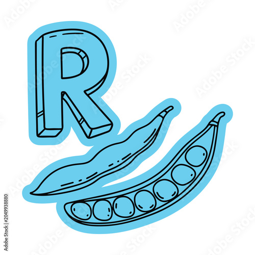 Runner Bean with Letter R Sticker Doodle Illustration