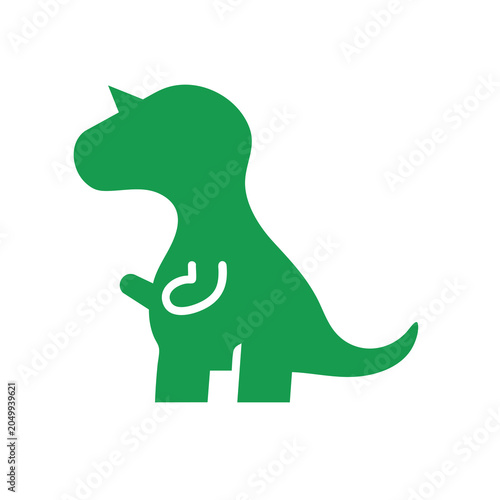 Minimalist green dinosaur icon with stylized letter d symbol on white background.