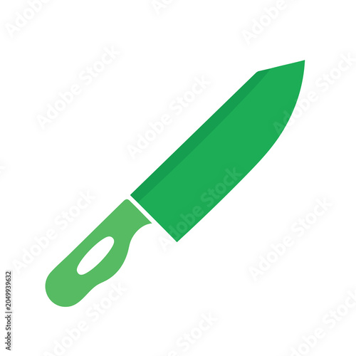 Minimalist green vector icon of a sharp kitchen chef knife.
