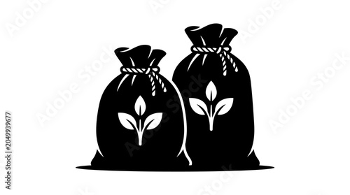 Sacks with Plant Sprout Vector Illustration