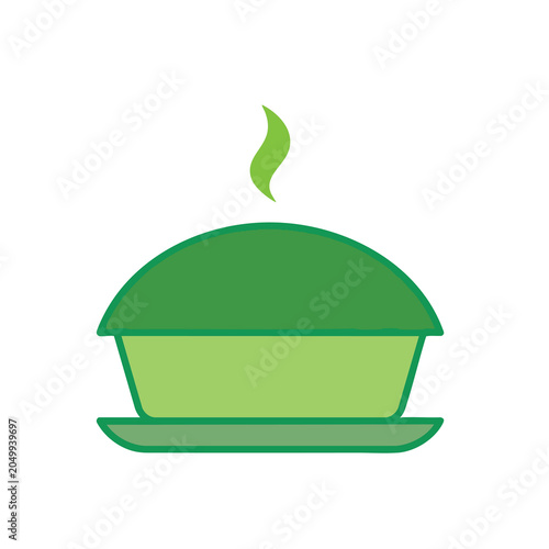 Minimalist green pie illustration on a plate with steam.