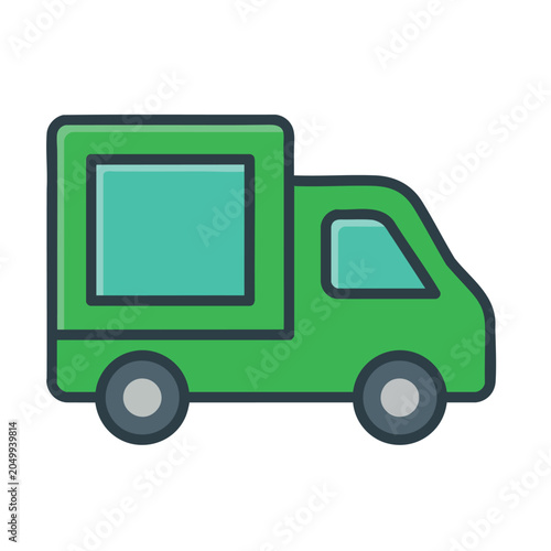 Green delivery truck icon representing logistics and shipping services.