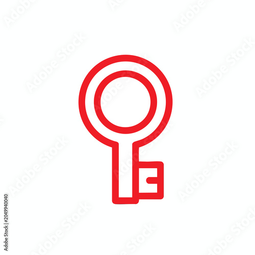 Minimalist red line art key icon on white background.