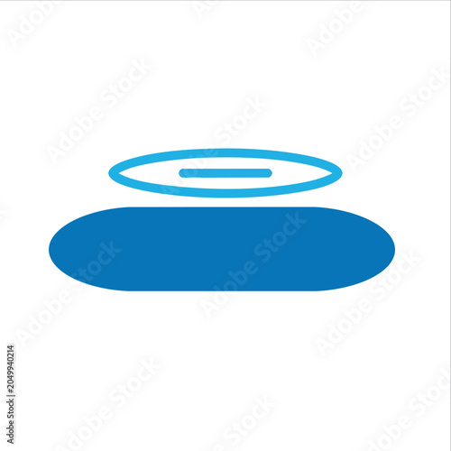 Minimalist blue graphic symbol representing a circular halo above an oval shape.