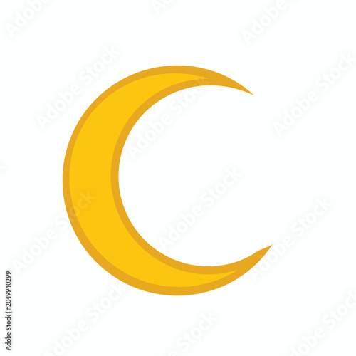 Simple yellow crescent moon illustration icon.