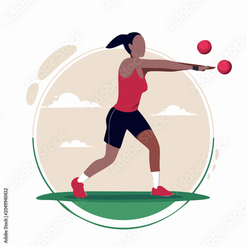 Woman playing bocce ball in flat design style