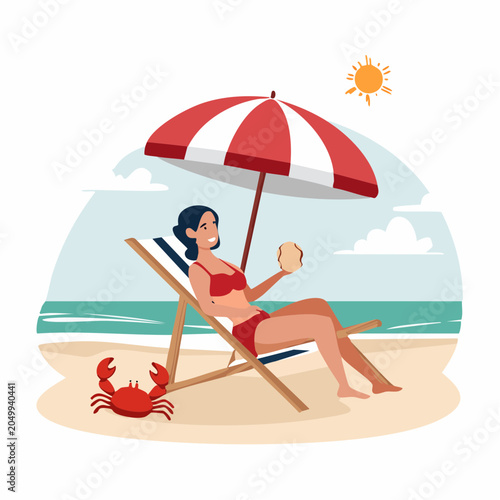Woman relaxing on a beach chair under an umbrella