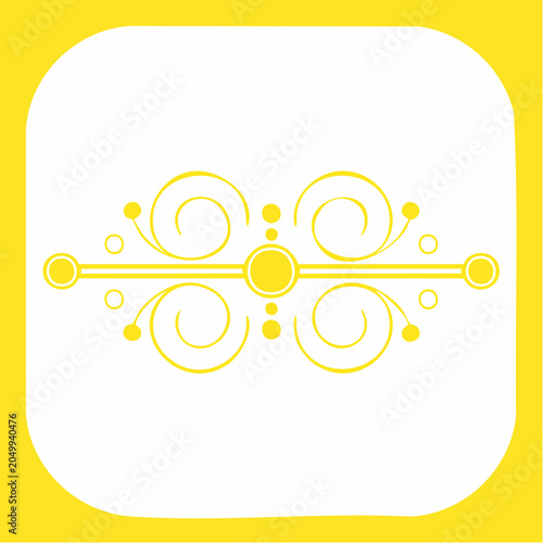 Yellow ornamental divider with swirls and dots on white background