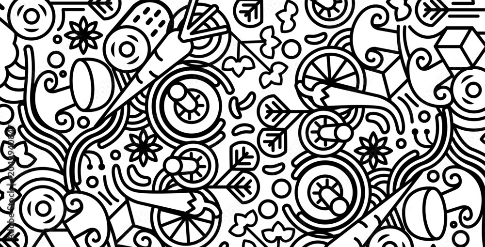 Fototapeta premium Abstract Doodle Art Filled Background Vector Seamless Hand Drawn Pattern Design.