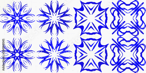 Foto Blue Tribal Designs Pattern On White Background