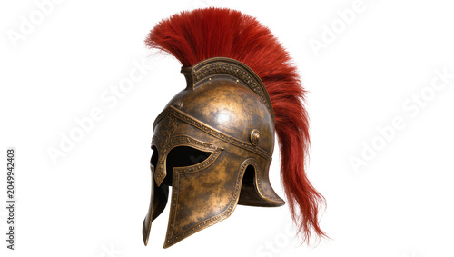фотографія Ancient Greek Corinthian helmet with red plume, isolated on transparent backgrou