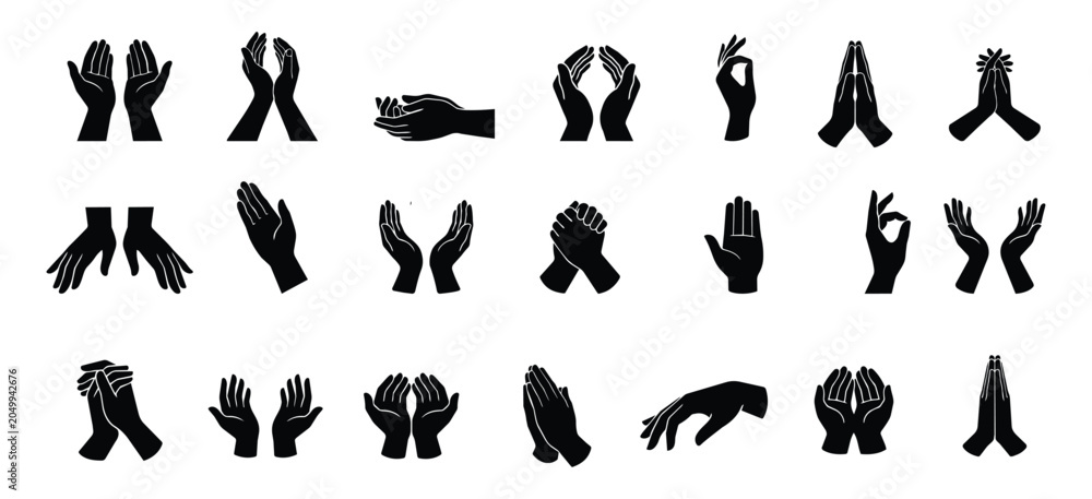 Fototapeta premium Hand Gestures Vector Collection Human Communication Signs Icons Set Modern Illustration Pack.