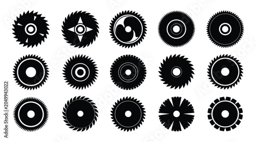 Cuadro en lienzo Saw Blade Vector Collection with Circular Cutting Tool Silhouette Set