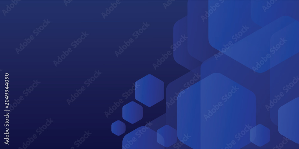 Obraz premium Modern dark gradient blue abstract background with glowing hexagons. For posters, brochures, technology backgrounds. Vol 1