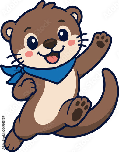 Cartoon otter mascot with blue bandana cheerful and playful illustration