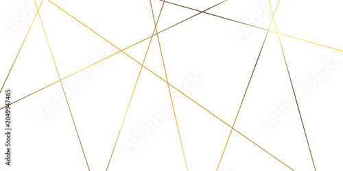 Minimal luxury geometric background with thin metallic intersecting gold lines on transparent vector surface design