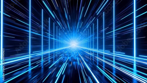 Blue neon light tunnel