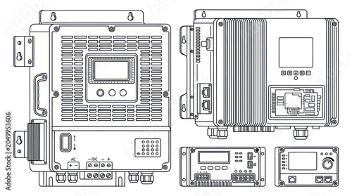 Bild auf Leinwand Solar Power Inverter and Charge Controller Icon Set