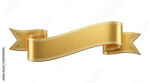 Elegant Golden Ribbon Banner with Metallic Edges on White Background.