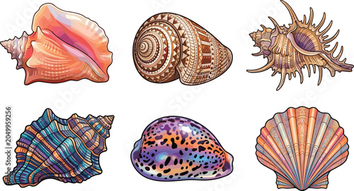 Canvas-taulu Detailed Seashell Vector Icon Set Featuring Various Exotic Ocean Shells, Clams,