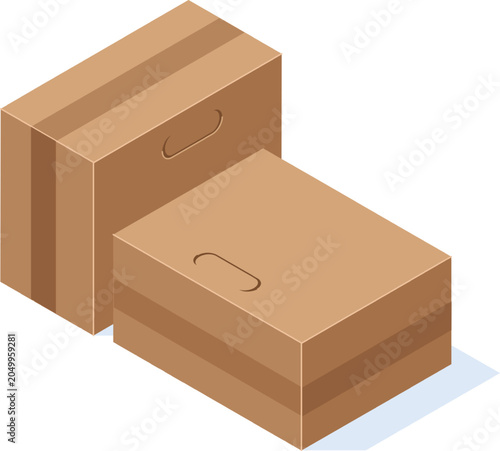 Isometric brown cardboard boxes providing concepts of shipping, delivery, and storage