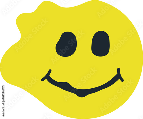 Принти на полотні Distorted yellow smiley face with black eyes and a wide smile
