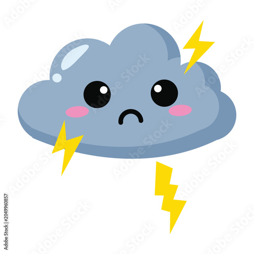 Photos Adorable graphic illustration of a melancholic thundercloud, featuring a sad fac