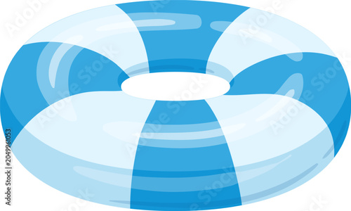 Inflatable swim ring with blue and white stripes for summer vacations and water activities