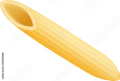 Penne pasta noodle, uncooked and isolated on a white background