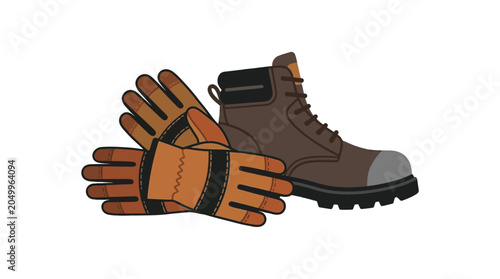 Obraz na plátně A pair of brown work gloves placed next to a sturdy leather work boot