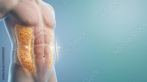 Visceral Fat Reduction and Abdominal Muscle Anatomy Medical Illustration