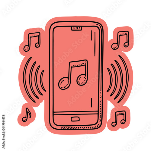 Smartphone Ringing with Music Notes Sticker Doodle Illustration