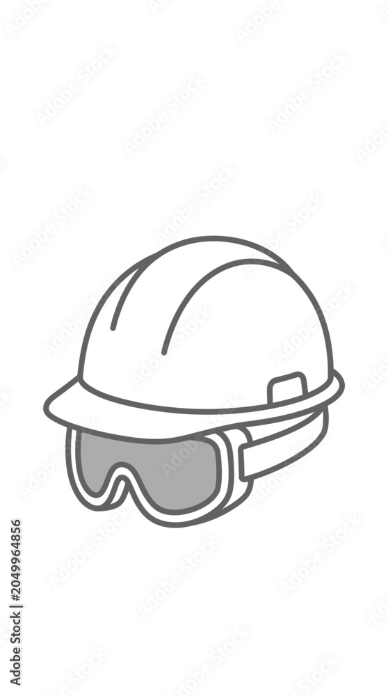 Fototapeta premium A simple line art illustration of a construction hard hat with safety goggles attached.