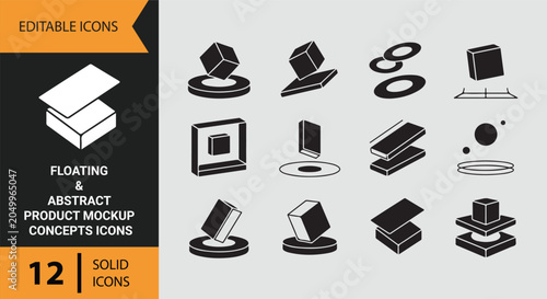 Cuadro en lienzo Floating abstract product mockup concepts premium display icons solid set modern