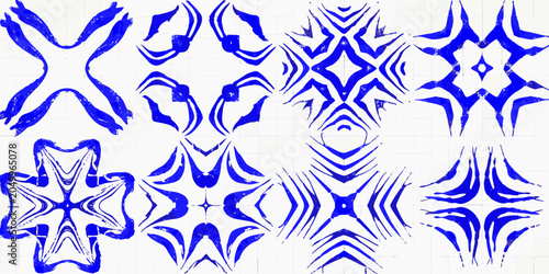 Bild auf Leinwand Blue Tribal Designs Seamless Pattern On White Background